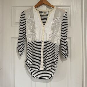 Anthropologie Tiny Black and Cream Striped Blouse